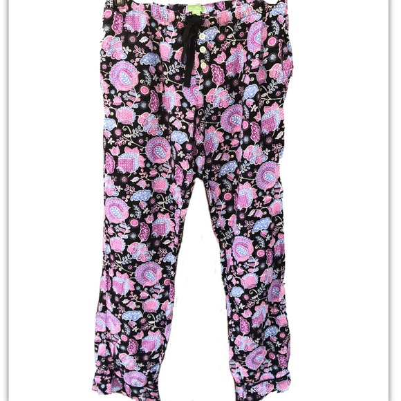 Vera Bradley Other - Vera Bradley XS Pajama Pants Lounge Floral Light Flannel Drawstring Black Pink